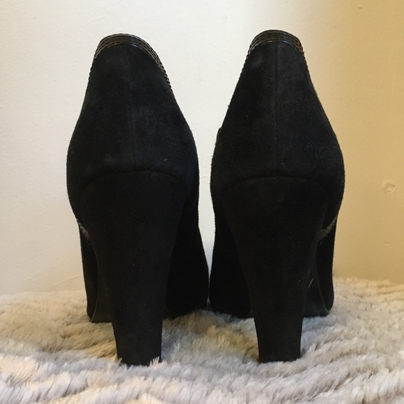 💕Nine West Black Suede Taglia Staked Heel Bootie - Picture 5 of 8